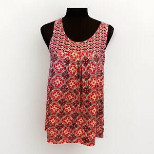 Crown And Ivy Women’s Sleeveless Red Geometric Pattern Tank Top Size Small